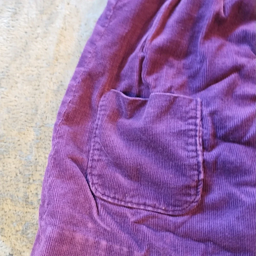 VTG Purple Corduroy Ruffle Sleeve Pinafore Jumper‎ Dress Pockets Kids 3T READ